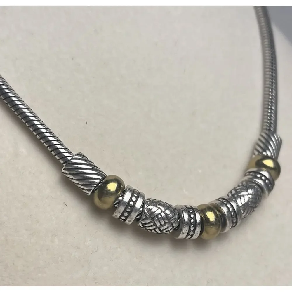 Brighton Travis Necklace Thick Snake Chain Slide Barrel Bead Silver Gold Tone - Picture 5 of 16